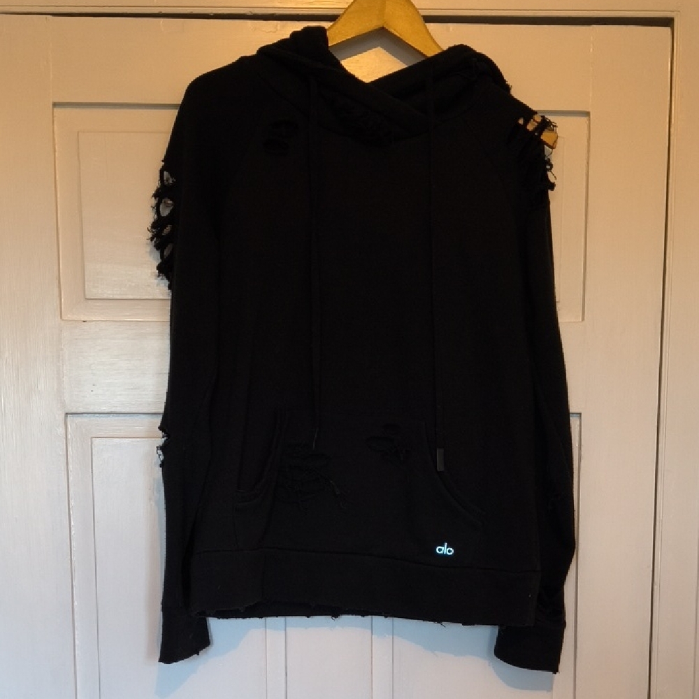 Alo Yoga black distressed hoddie